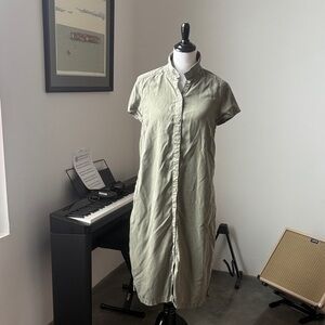 TOMMY BAHAMA Casual Olive Green Button-Front Shirt Dress